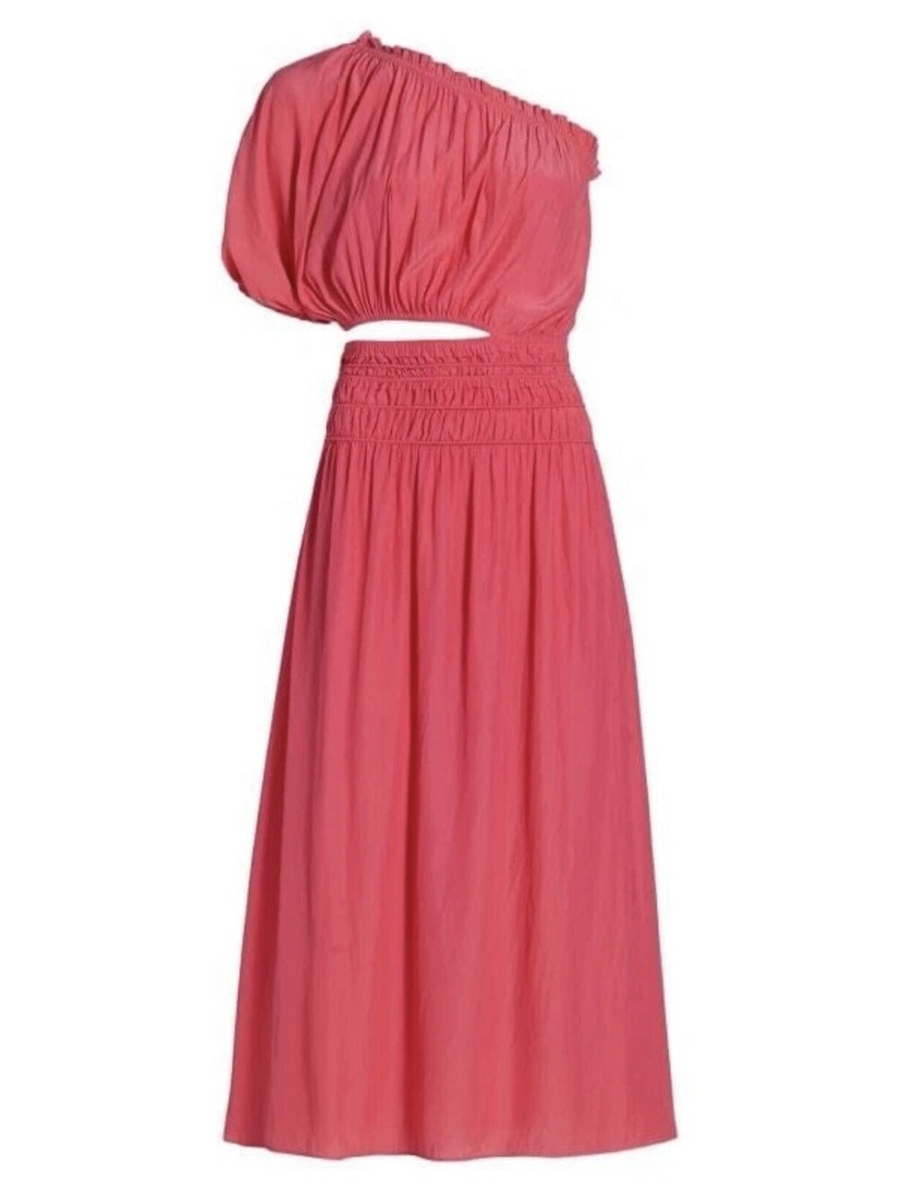 Ramy Brook DINA One Shoulder Cut Out Dress Punch Small S Coral Pink Island Beach
